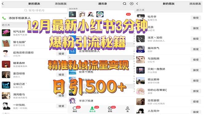(13653期)12月最新小红书3分钟爆粉引流秘籍 精准私域流量变现 日引500+-优优云创网