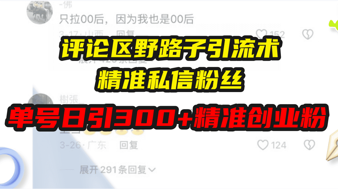 （13676期）评论区野路子引流术，精准私信粉丝，单号日引流300+精准创业粉-优优云创网