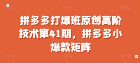 拼多多打爆班原创高阶技术第41期,拼多多小爆款矩阵-优优云创网