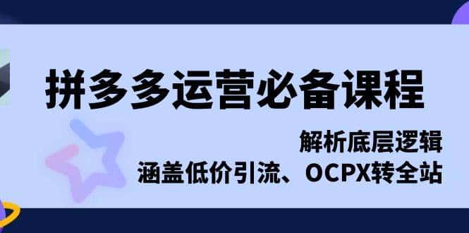拼多多运营必备课程，解析底层逻辑，涵盖低价引流、OCPX转全站-优优云创网