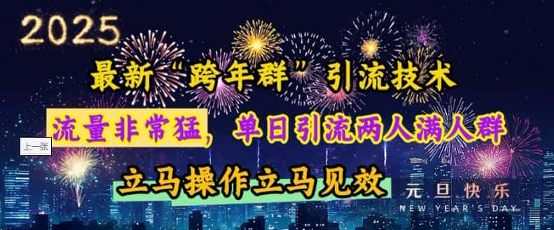最新“跨年群”引流,流量非常猛,单日引流两人满人群,立马操作立马见效-优优云创网