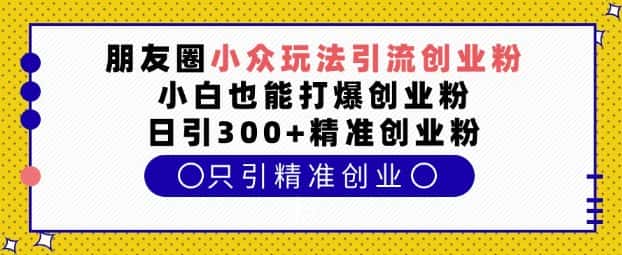 朋友圈小众玩法引流创业粉,小白也能打爆创业粉,日引300+精准创业粉-优优云创网