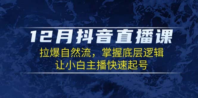 (13807期)12月抖音直播课:拉爆自然流,掌握底层逻辑,让小白主播快速起号-优优云创网