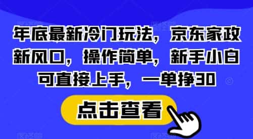 年底最新冷门玩法,京东家政新风口,操作简单,新手小白可直接上手,一单挣30-优优云创网