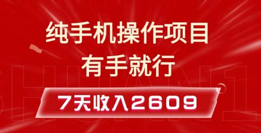纯手机操作的小项目,有手就能做,7天收入2609+实操教程-优优云创网