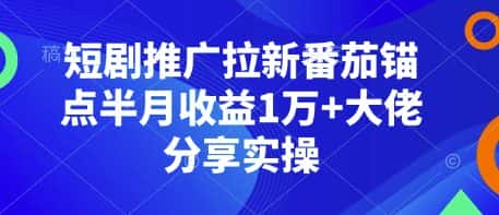 短剧推广拉新番茄锚点半月收益1万+大佬分享实操-优优云创网