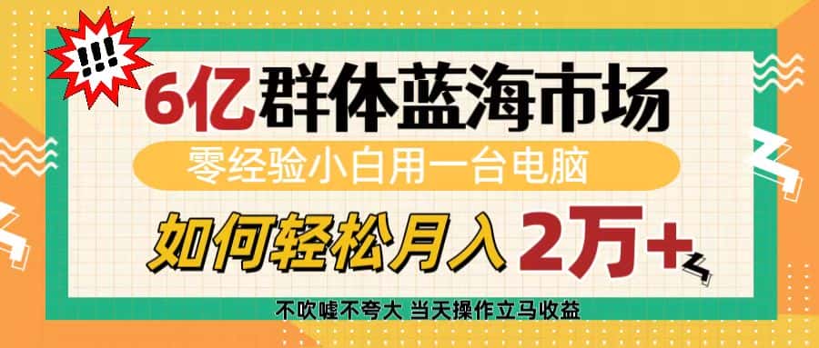6亿群体蓝海市场,零经验小白用一台电脑,如何轻松月入2万+-优优云创网