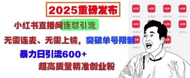 2025重磅发布:小红书直播间连怼引流,无需连麦、无需上镜,突破单号限制,暴力日引流600+-优优云创网