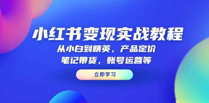 小红书变现实战教程:从小白到精英,产品定价,笔记带货,账号运营等-优优云创网