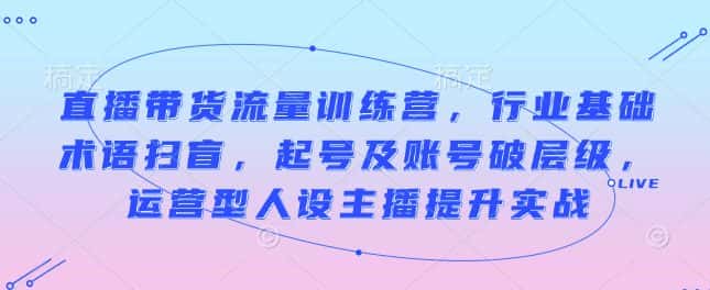 直播带货流量训练营,行业基础术语扫盲,起号及账号破层级,运营型人设主播提升实战-优优云创网