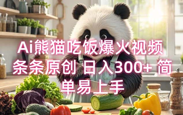 Ai熊猫吃饭爆火视频 条条原创 日入300+ 简单易上手-优优云创网