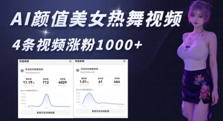 AI颜值美女热舞视频,4条视频涨粉1000+,实测6分钟一条-优优云创网