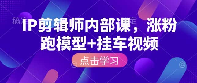 IP剪辑师内部课，涨粉跑模型+挂车视频-优优云创网