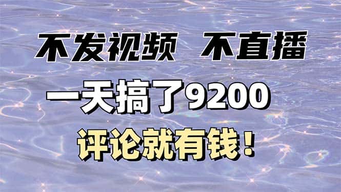 (14018期)不发作品不直播,评论就有钱,一条最高10块,一天搞了9200-优优云创网