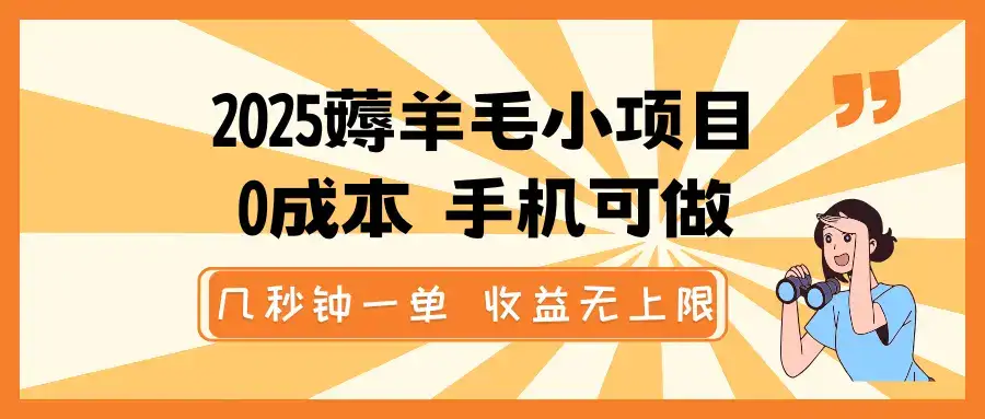 2025薅羊毛小项目，0成本 手机可做，几秒钟一单，收益无上限-优优云创网