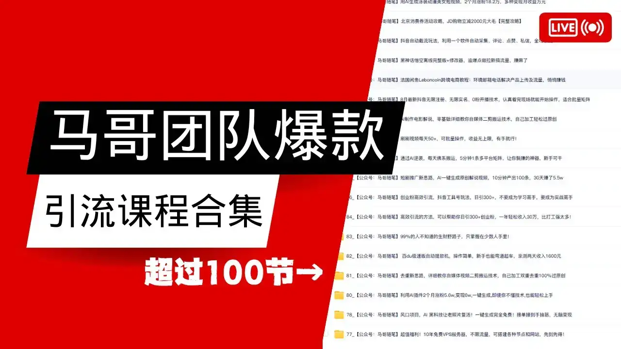 马哥团队【122节】最全项目爆款引流课程合集【持续更新】-优优云创网