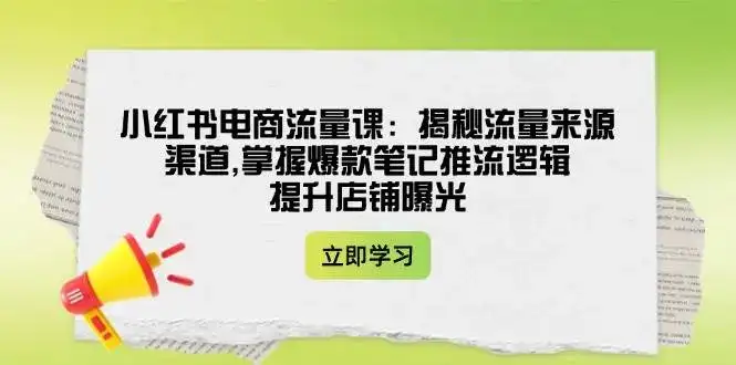 小红书电商流量课：揭秘流量来源渠道,掌握爆款笔记推流逻辑,提升店铺曝光-优优云创网