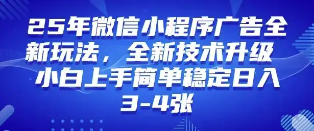 2025年微信小程序最新玩法纯小白易上手，稳定日入多张，技术全新升级【揭秘】-优优云创网