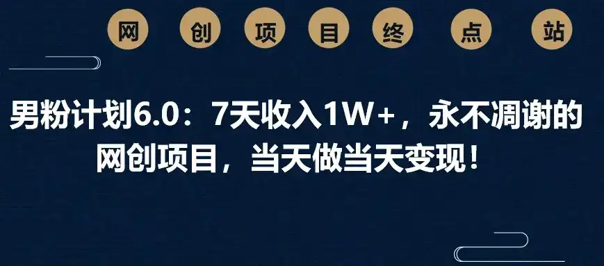 男粉计划6.0:7天收入1W+,永不凋谢的网创项目,当天做当天变现!-优优云创网