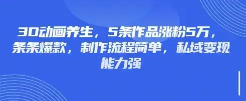 3D动画养生，5条作品涨粉5万，条条爆款，制作流程简单，私域变现能力强-优优云创网