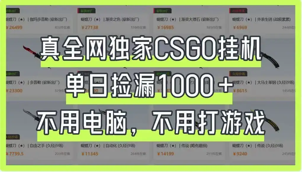 真全网独家CSGO挂机，单日捡漏1000+，不用电脑，不用养号-优优云创网