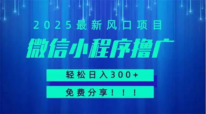 微信小程序撸广，最新风口项目，日入300+ 免费分享 可批量操作 小白可…-优优云创网