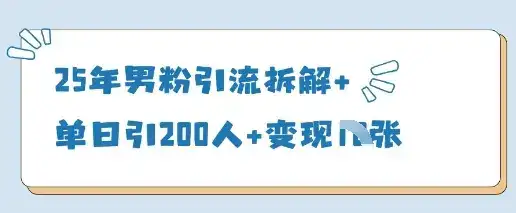 25年男粉引流拆解+单日引200人+变现多张-优优云创网