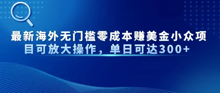 最新海外无门槛零成本赚美金小众项目可放大操作，单日可达300+-优优云创网