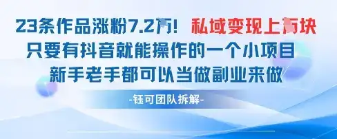 抖音私域项目23条作品涨粉7.2W，私域变现1W-优优云创网