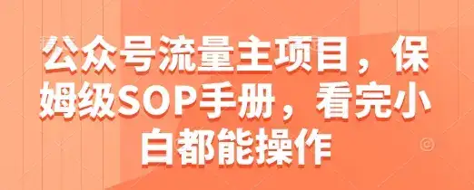 公众号流量主项目，保姆级SOP手册，看完小白都能操作-优优云创网