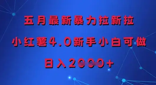 五月最新暴力拉新拉，小红薯4.0新手小白可做，日入多张-优优云创网