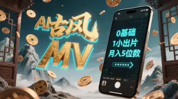 AI一键生成古风音乐MV，0剪辑基础1小时出片，多种变现渠道，一部手机月入5位数-优优云创网
