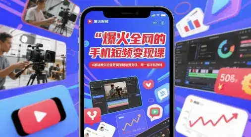 爆火全网的手机短视频变现课，0基础教你拍摄剪辑涨粉运营变现，用一部手机挣钱-优优云创网