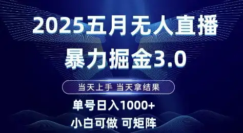 2025五月无人直播暴力掘金3.0，当天上手，当天拿结果，单号日入1k+小白可做可矩阵【揭秘】-优优云创网