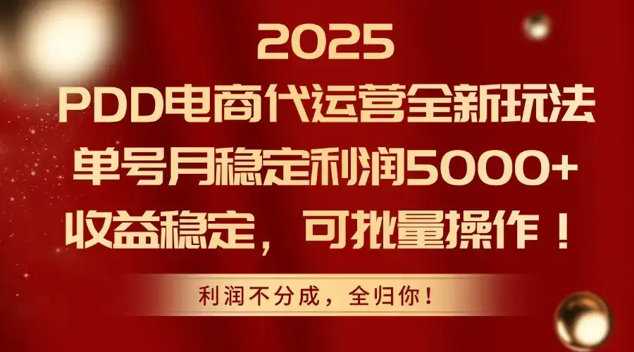 2025PDD电商代运营全新玩法，单号月稳定利润5000+，收益稳定，可批量操作-优优云创网