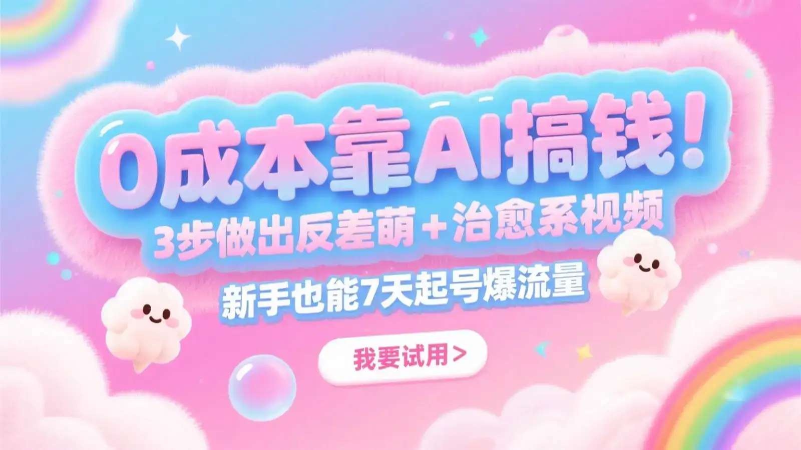 0成本靠AI搞钱!3步做出反差萌+治愈系视频,新手也能7天起号爆流量,月入5位数-优优云创网