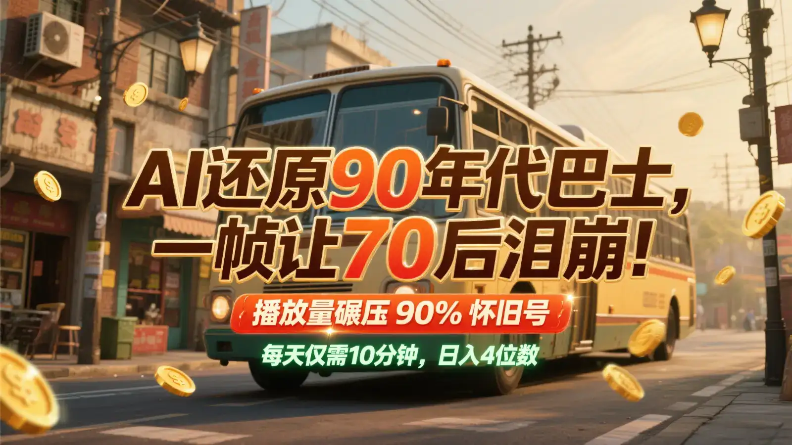 AI还原90年代巴士,一帧让70后泪崩!播放量碾压90%怀旧号,每天10分钟,日入4位数-优优云创网