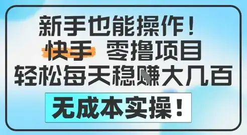 新手也能操作，快手零撸挣米，轻松每天挣2-5张，完全无成本-优优云创网