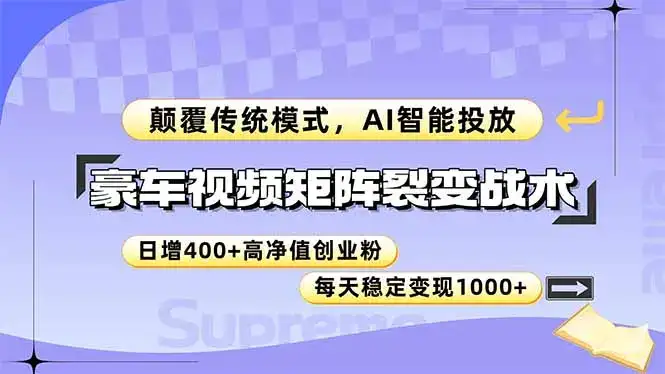 豪车视频矩阵裂变战术，颠覆传统模式，AI智能投放，日增400+高净值创业…-优优云创网