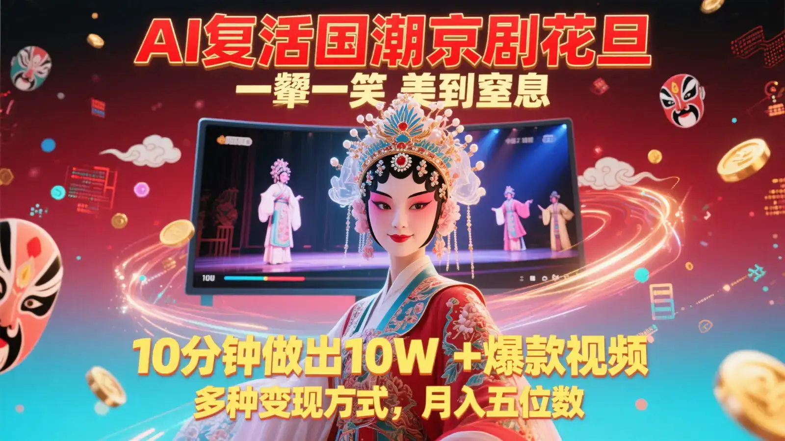 AI复活国潮京剧花旦,一颦一笑美到窒息,10分钟做出10W+爆款视频,多种变现方式-优优云创网