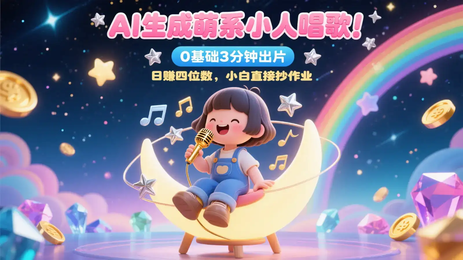 AI生成萌系小人唱歌!0基础3分钟出片,28个作品涨粉9万,日赚四位数,小白直接抄作业-优优云创网
