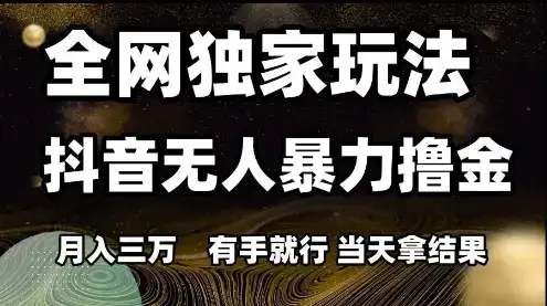 全网独家玩法抖音无人暴力撸金，月入3W，有手就行，当天拿结果【揭秘】-优优云创网