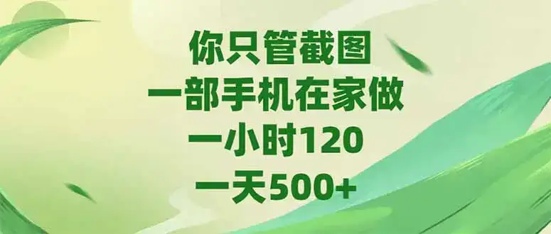 你只管截图，一部手机在家做，一小时120，-天500+-优优云创网