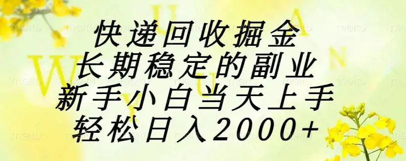 快递回收掘金，长期稳定的副业，新手小白当天上手，轻松日入2000+-优优云创网