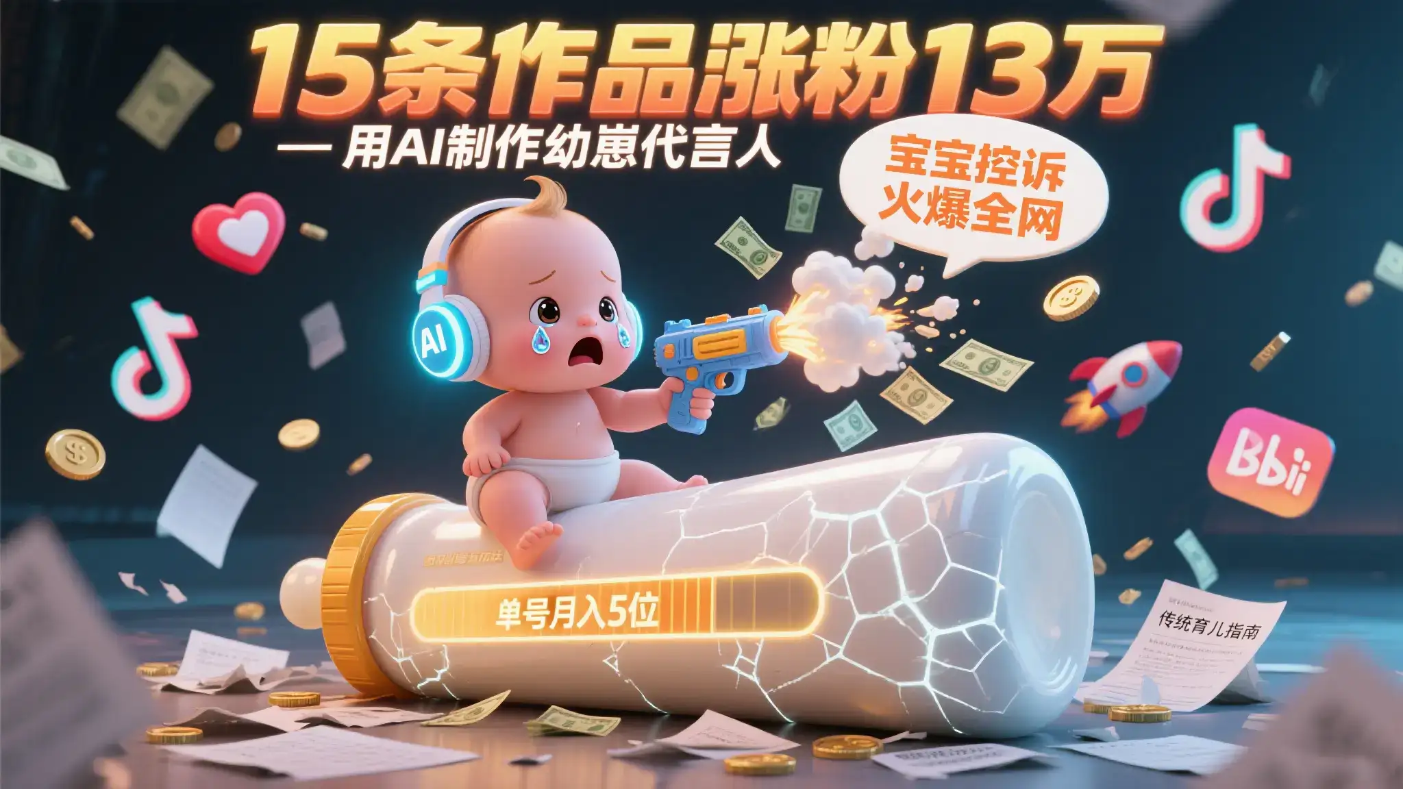 用AI制作幼崽代言人，宝宝的控诉火爆全网，15条作品涨粉13万，单号月入5位数实操教程-优优云创网