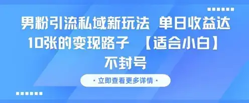 男粉引流私域新玩法，单日收益达10张的变现路子 【适合小白】不封号-优优云创网