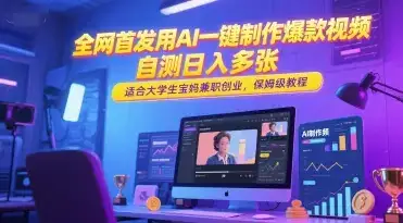 全网首发用AI一键制作爆款视频，自测日入多张，适合大学生宝妈兼职创业，保姆级教程-优优云创网