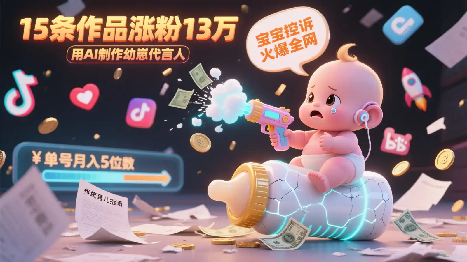 用AI制作幼崽代言人,宝宝的控诉火爆全网,15条作品涨粉13万,单号月入5位数实操教程-优优云创网