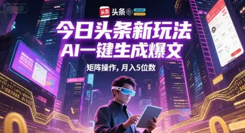 今日头条新玩法，AI一键生成爆文，矩阵操作，月入5位数-优优云创网