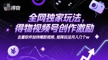 全网独家玩法，得物视频号创作激励 去重软件加持爆款视频，矩阵玩法月入几个w【揭秘】-优优云创网